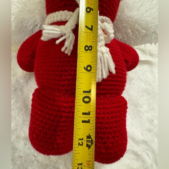 Handmade Crocheted Knit Vintage Red Teddy Bear White Scarf Nursery Decor Baby - Picture 7 of 8
